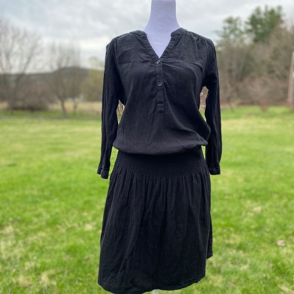 Prana Sugar Pine Black Buttoned Pleated Midi Dress Small Organic Cotton - Picture 11 of 11